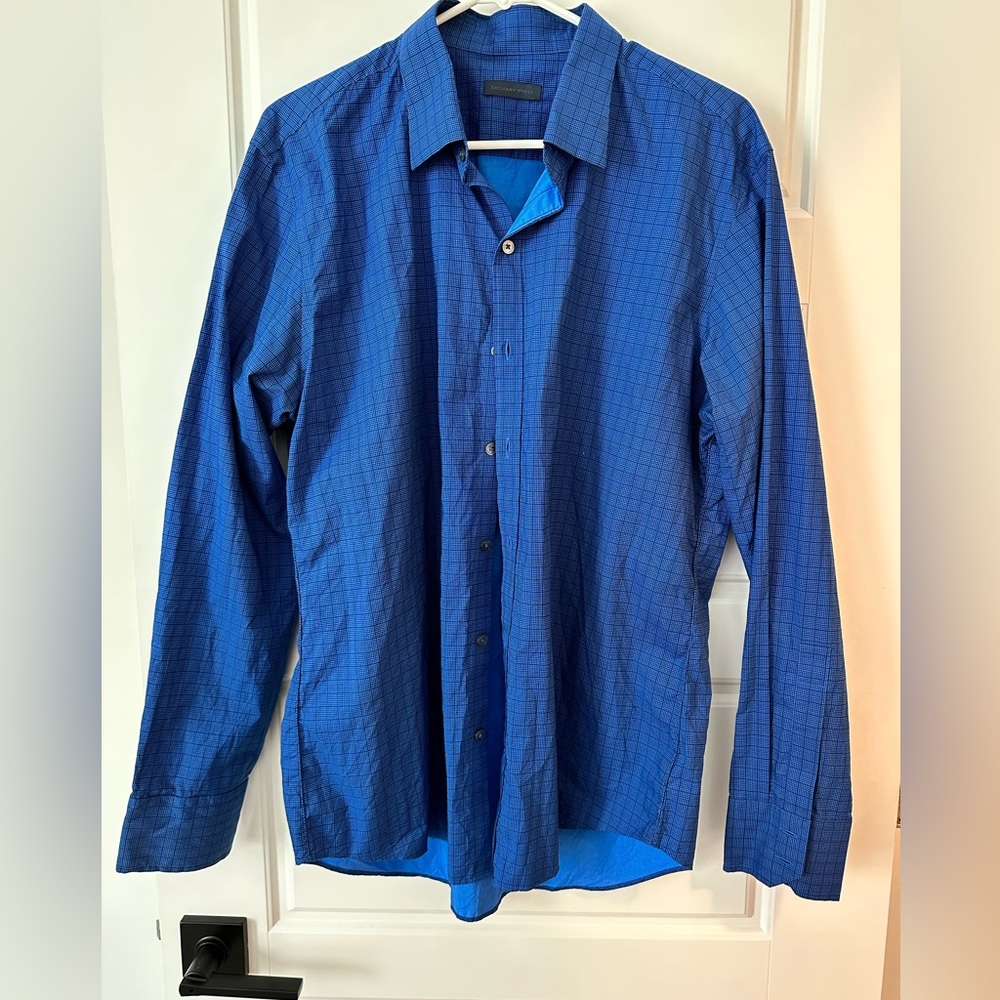 Zachary Prell Shirt Mens Large Blue Plaid  Button Up Long Sleeve Casual
